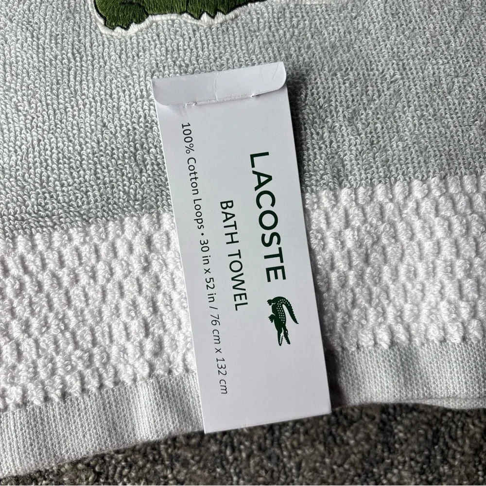 Lacoste Gray and White Bath Towel with Signature Design
